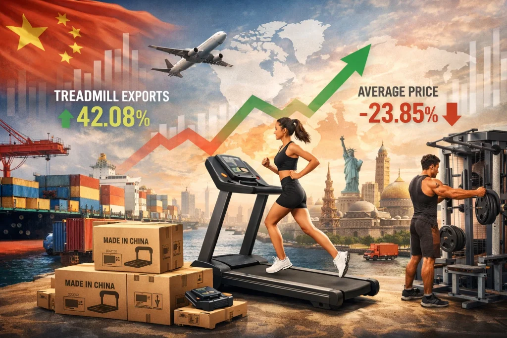 China’s Sporting Goods Exports (Jan–Nov 2025): Treadmill Shipments Up 42.08% YoY as Average Prices Fall 23.85%
