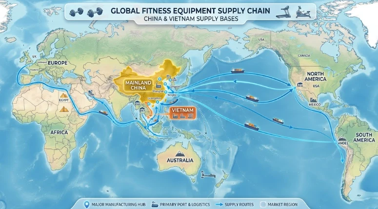 AI generated photo Global fitness equipment supply chain map
